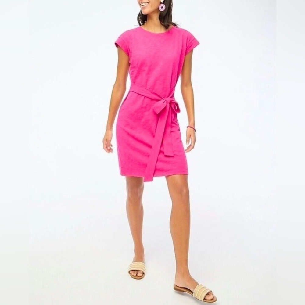 J. Crew Vibrant Pink Front Tie T-Shirt Dress Size Medium